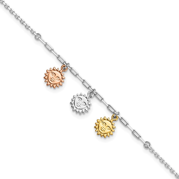 Sterling Silver Rose-tone and Gold-tone Suns 9in Plus 1in Ext. Anklet-WBC-QG5751-9