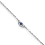 Sterling Silver Rhodium-plated Polished Blue & White CZ Eye 10in  Anklet-WBC-QG5752-10