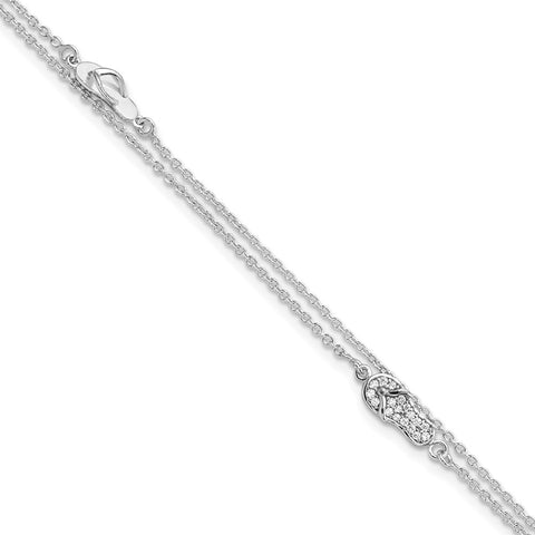Sterling Silver CZ Flip Flop 9in Plus 1in Ext. Anklet-WBC-QG5757-9