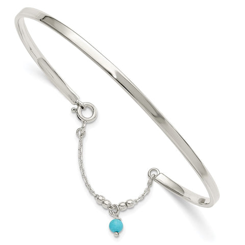 Sterling Silver Turquoise Bead Bangle Anklet-WBC-QG5761