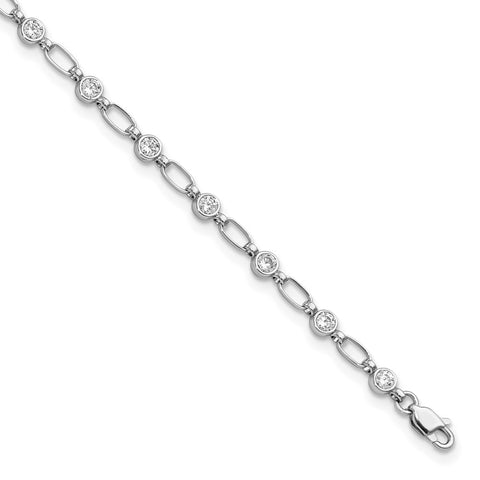 Sterling Silver Rhodium-plated Polished CZ Anklet-WBC-QG5762-10