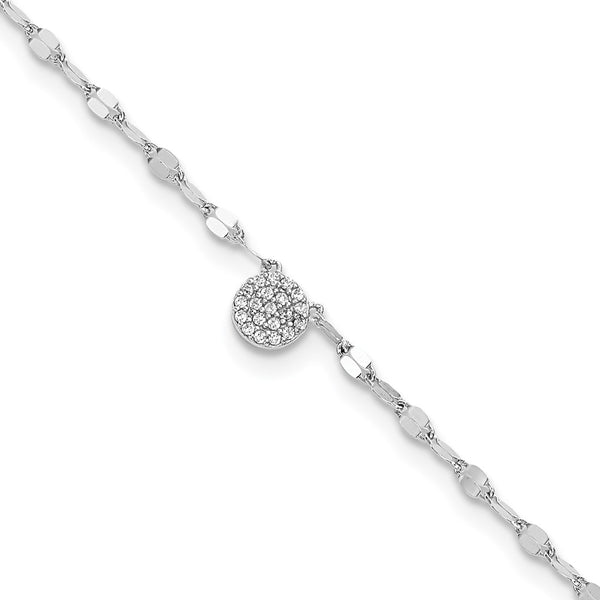 Sterling Silver Rhodium-plated Polished CZ Anklet-WBC-QG5764-10