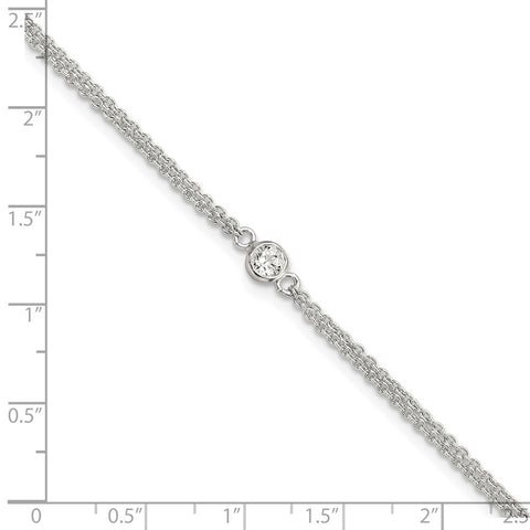 Sterling Silver Bezel CZ 2-Strand 9in Plus 1 in Ext. Anklet-WBC-QG5766-9
