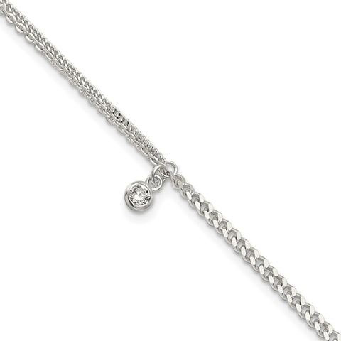 Sterling Silver CZ Fancy Chain 9in Plus 1in Ext. Anklet-WBC-QG5767-9