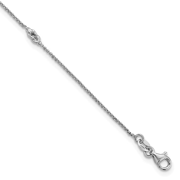 Sterling Silver RH-plate Three Station Knot 9in Plus 1in ext Anklet-WBC-QG5772-9