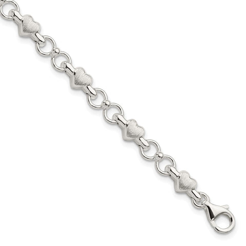 Sterling Silver Satin & Polished Heart Chain Bracelet-WBC-QG5786-7.5