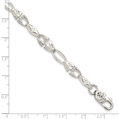 Sterling Silver Polished Cross w/Fleur de Lis Clasp Bracelet-WBC-QG5820-7.75