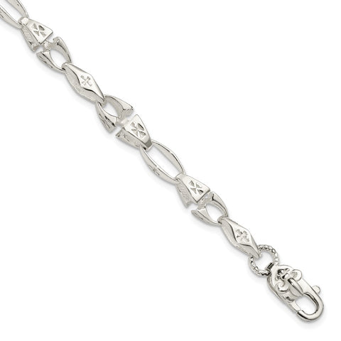 Sterling Silver Polished Cross w/Fleur de Lis Clasp Bracelet-WBC-QG5820-7.75