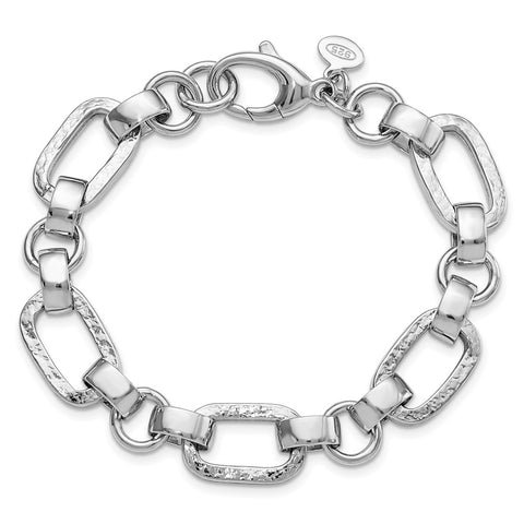 Sterling Silver Rhodium-plated Polished/Hammered Oval Link Bracelet-WBC-QG5842-7.5