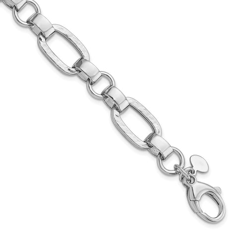 Sterling Silver Rhodium-plated Polished/Hammered Oval Link Bracelet-WBC-QG5842-7.5