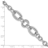 Sterling Silver Rhodium-pltd Fancy Textured Link Bracelet-WBC-QG5844-7.75