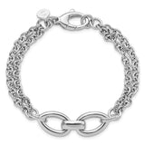 Sterling Silver Rhodium-pltd Double Chain w/2 Oval Links Bracelet-WBC-QG5846-7.75