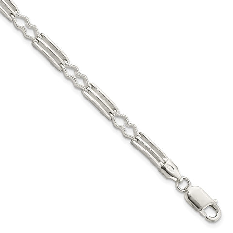 Sterling Silver Polished & Textured Fancy Link Bracelet-WBC-QG5863-7.5