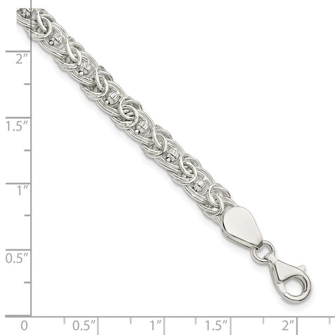 Sterling Silver Polished & D/C Flat Oval Beaded Link 8in Bracelet-WBC-QG5871-8