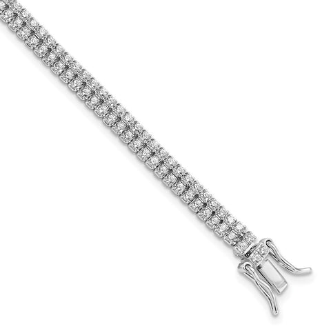 Sterling Silver Rhodium-plated 2-Row CZ Tennis Bracelet-WBC-QG5902-7.5