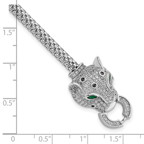 Sterling Silver Rhodium-plated Polished CZ Cheetah Head Bracelet-WBC-QG5906-7.25