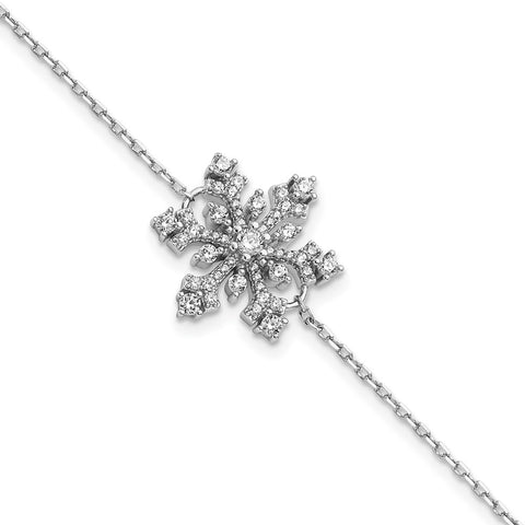 Sterling Silver Rhodium-plated CZ Snowflake w/1in ext Bracelet-WBC-QG5914-7