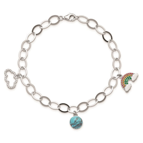 Ster.Silver Rh-plated Multi-color Nano Crystal Turquoise 8in Bracelet-WBC-QG5916-8