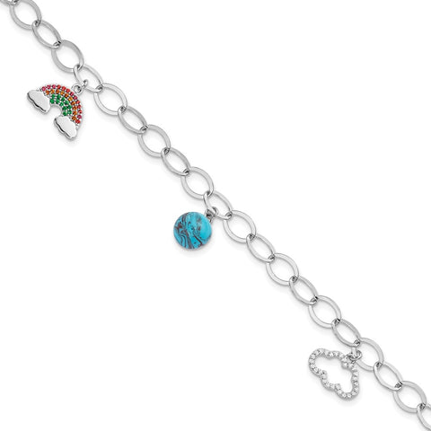 Ster.Silver Rh-plated Multi-color Nano Crystal Turquoise 8in Bracelet-WBC-QG5916-8