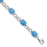 Sterling Silver Rhodium-plated Polished Blue Created Opal & CZ Bracelet-WBC-QG5922-7.25