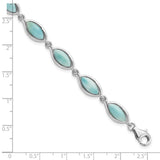 Sterling Silver Rhodium-plated Polished Marquise Shape Larimar Bracelet-WBC-QG5923-8