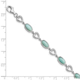 Sterling Silver Rhodium-plated Polished Oval Larimar & Heart Bracelet-WBC-QG5924-8