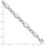 Sterling Silver Rhodium-plated Polished White Created Opal & CZ Bracelet-WBC-QG5926-7.25