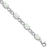 Sterling Silver Rhodium-plated Polished White Created Opal & CZ Bracelet-WBC-QG5926-7.25