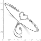 Sterling Silver Rhodium-plated Beaded CZ Heart Adjustable Bracelet-WBC-QG5942