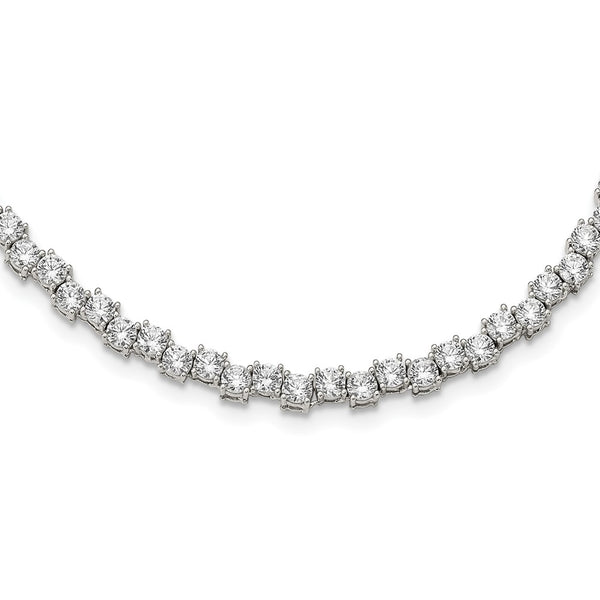 Sterling Silver Rhodium-plated Polished 4mm CZ Necklace-WBC-QG5957-17