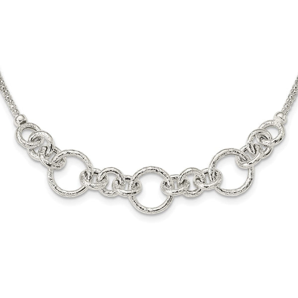 Sterling Silver Textured Fancy Link  w/ 2in ext Necklace-WBC-QG5972-16