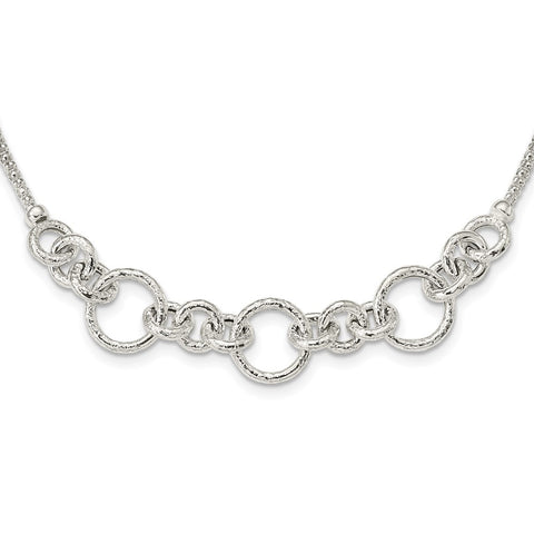 Sterling Silver Textured Fancy Link  w/ 2in ext Necklace-WBC-QG5972-16