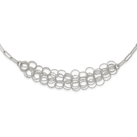 Sterling Silver Rhodium-plated Polished/Textured Circles Necklace-WBC-QG5974-20