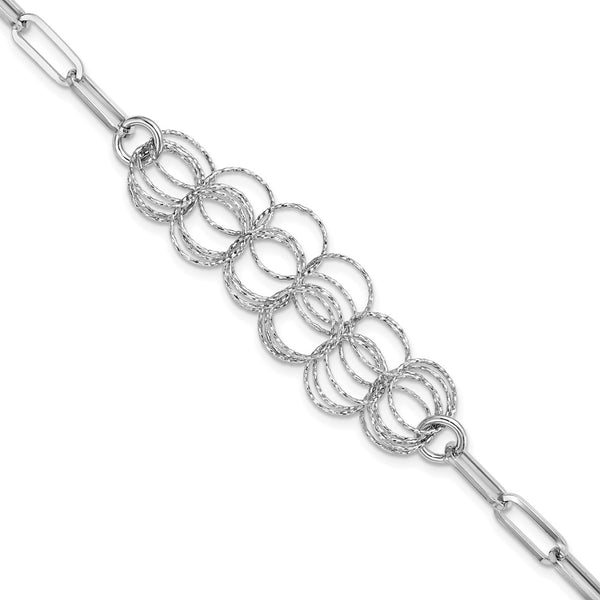 Sterling Silver Rhodium-plated Polished/Textured Circles Bracelet-WBC-QG5974-7.5