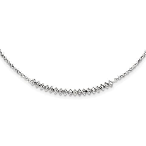 Sterling Silver Rhodium-plated Polished Beaded w/ 2in ext. Necklace-WBC-QG5975-18