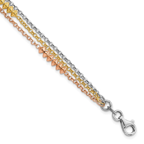 Sterling Silver RH-plated Rose & Yellow gold-plated Multi-strand w/ 1in ext-WBC-QG5976-6.75