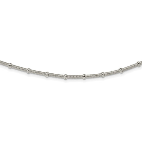 Sterling Silver Polished & Textured Beaded Necklace-WBC-QG5978-18