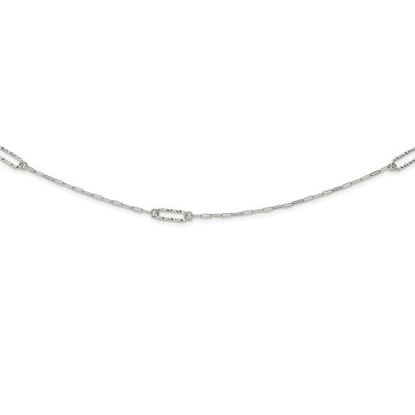 Sterling Silver Rhodium-plated Diamond-cut Oval Link Necklace-WBC-QG5981-36