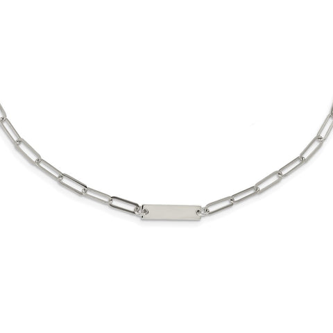 Sterling Silver Rhodium-plated Polished Bar w/ 2in ext. Necklace-WBC-QG5984-17