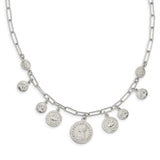 Sterling Silver Rhodium-plated Polished Coin w/ 2in ext. Necklace-WBC-QG5992-16