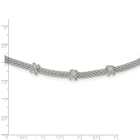 Sterling Silver Rhodium-plated Polished CZ X's Necklace-WBC-QG6000-18