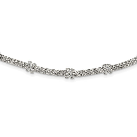 Sterling Silver Rhodium-plated Polished CZ X's Necklace-WBC-QG6000-18