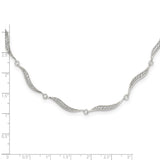 Sterling Silver Wavy Link CZ w/2.25 in ext Necklace-WBC-QG6001-15.5