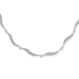 Sterling Silver Wavy Link CZ w/2.25 in ext Necklace-WBC-QG6001-15.5