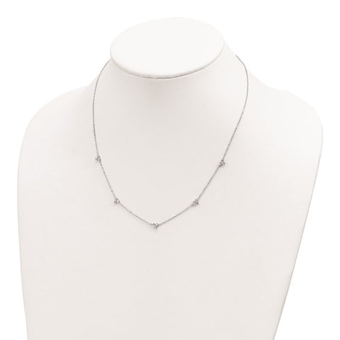 Sterling Silver Rhodium-plated Polished CZ 5 Stations Necklace-WBC-QG6009-18