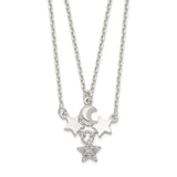 Sterling Silver 2-Strand Moon and Stars Necklace-WBC-QG6015-16