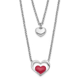Sterling Silver Rhodium-plate Enamel Heart 2-Strand w/1in Ext Necklace-WBC-QG6021-15.5