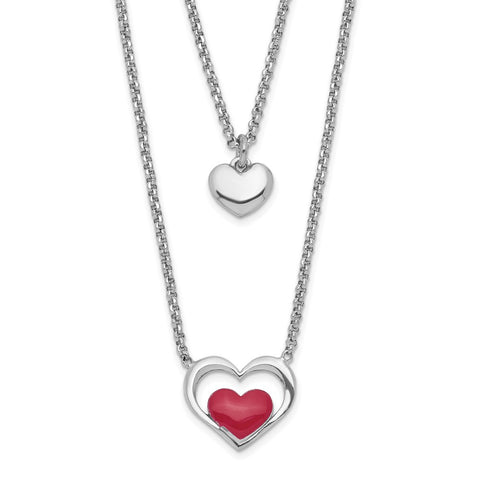 Sterling Silver Rhodium-plate Enamel Heart 2-Strand w/1in Ext Necklace-WBC-QG6021-15.5