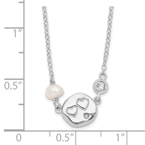 Sterling Silver Rhodium-plated CZ FW Cultured Pearl w/Hearts Necklace-WBC-QG6025-18