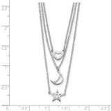 Sterling Silver Rhodium-plated Heart, Moon, Star w/2 in ext. Necklace-WBC-QG6029-16